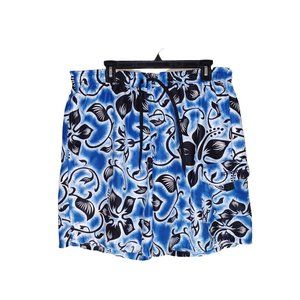 SPEEDO Mens Size Large Blue Floral Tropical Hawaiian Swim Trunks/Shorts EUC